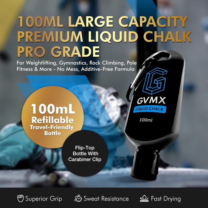 GVMX 50ML/100ML/400ML Superior Grip Premium Liquid Chalk. Long Lasting Mess-Free Gym Chalk for Weightlifting, Gymnastics, Climbing. Fast Drying Refillable Gym Accessories. Package May Vary. - Image 2